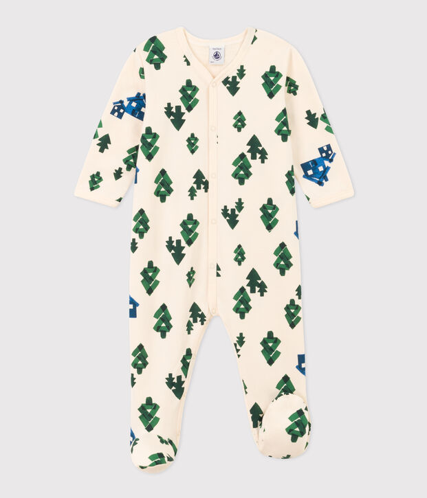 Pyjama b&eacute;b&eacute; sapins en molleton &eacute;cru/multicouleur