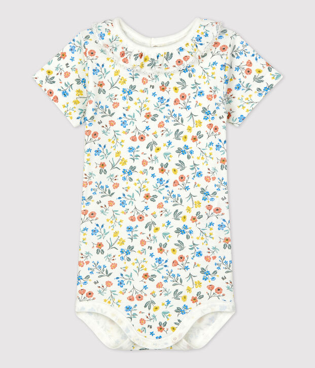 Body &agrave; collerette imprim&eacute; fleuri en coton b&eacute;b&eacute; blanc/multicouleur