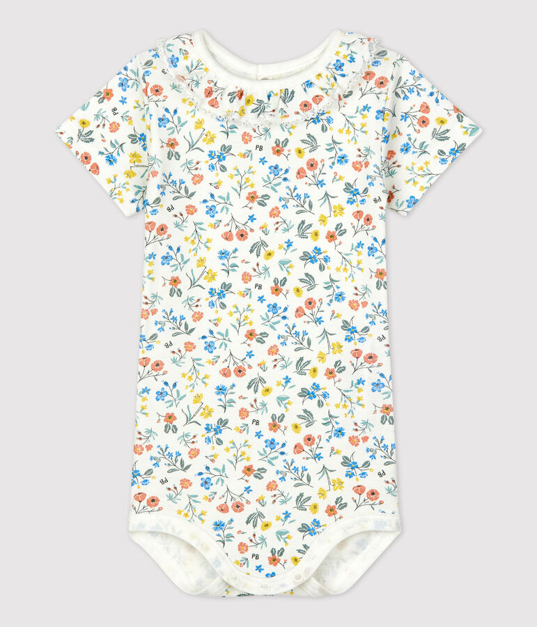 Body &agrave; collerette imprim&eacute; fleuri en coton b&eacute;b&eacute; blanc/multicouleur