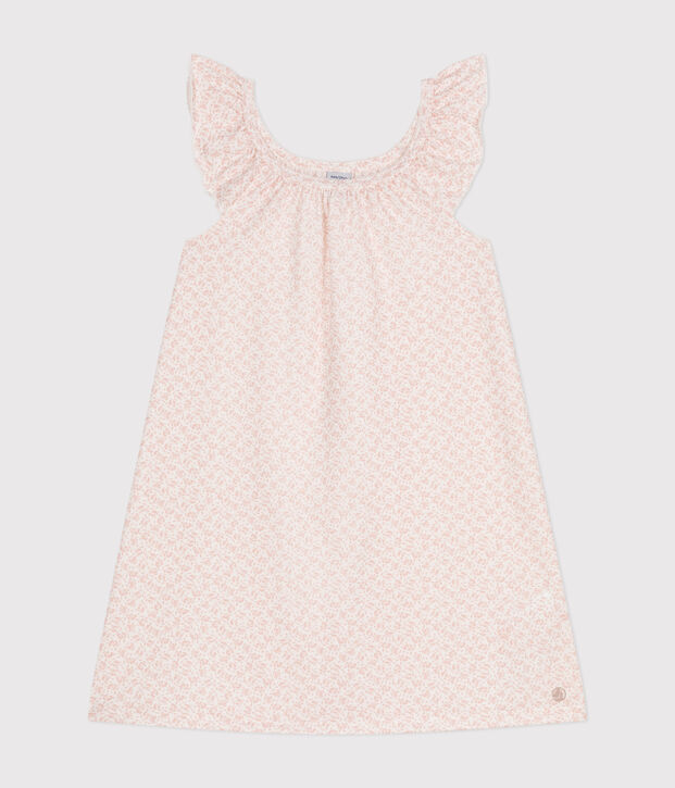 Chemise de nuit en coton motif fleurs enfant blanc/rose