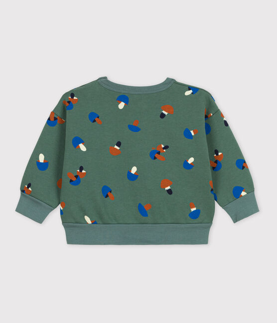 Sweatshirt bébé imprimé champignons en coton vert VALLEE/écru MULTICO
