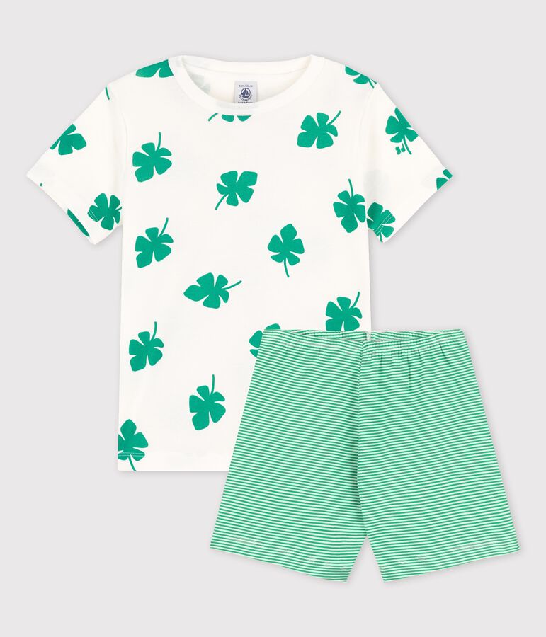 Pyjacourt motif palmes petit gar&ccedil;on en coton biologique blanc MARSHMALLOW/vert GAZON