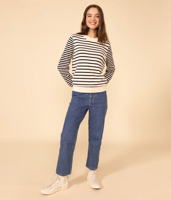 Pull en coton marinière Femme blanc AVALANCHE/bleu SMOKING
