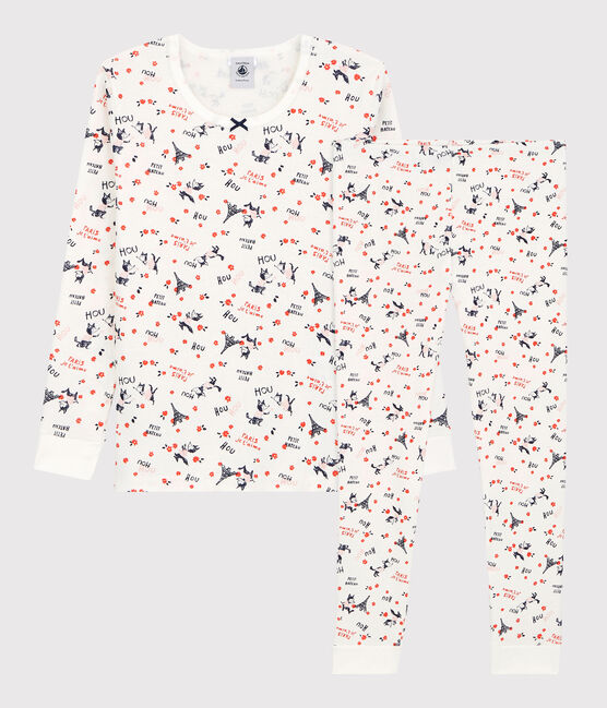 Pyjama snugfit imprimé Paris petite fille en coton biologique blanc MARSHMALLOW/blanc MULTICO