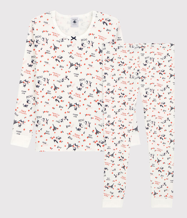 Pyjama snugfit imprim&eacute; Paris petite fille en coton biologique blanc/multicouleur