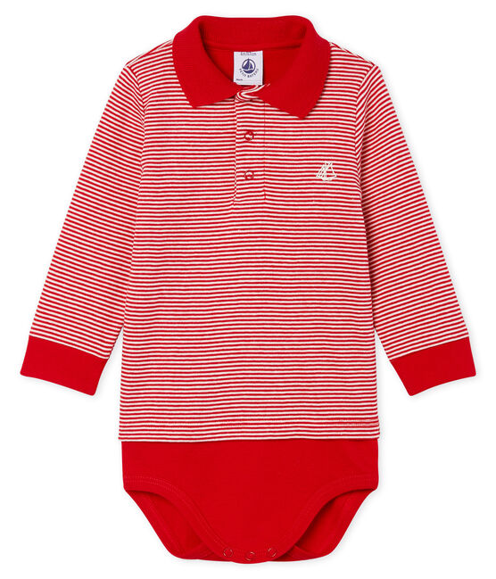 Body polo rayure milleraies bébé garçon rouge TERKUIT/blanc MARSHMALLOW