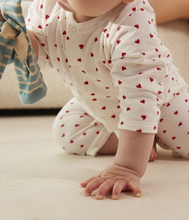 Ensemble imprim&eacute; en coton b&eacute;b&eacute; blanc/rouge