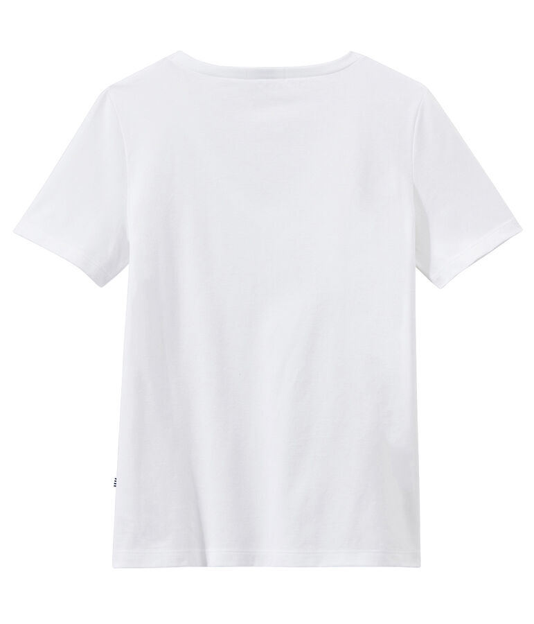 T-shirt femme COL V en jersey fin blanc ECUME