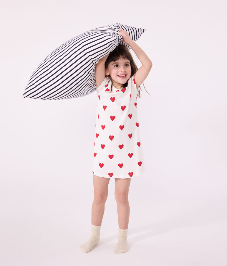 Chemise de nuit coeur petite fille en coton blanc MARSHMALLOW/rouge TERKUIT