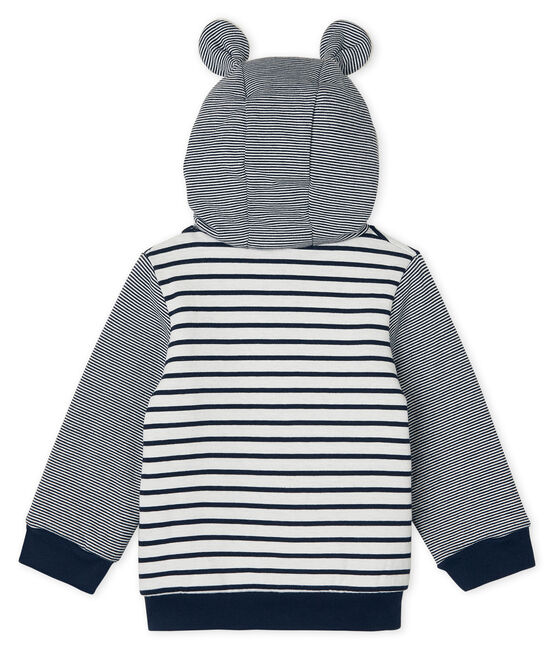 Sweatshirt à capuche bébé garçon en rayure marinière doublé de sherpa blanc MARSHMALLOW/bleu SMOKING CN