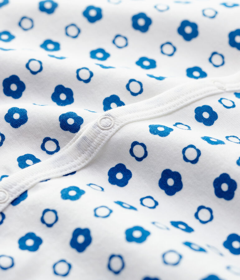 Dors-bien sans pieds b&eacute;b&eacute; fleurs r&eacute;tro en coton biologique blanc MARSHMALLOW/ MALLARD