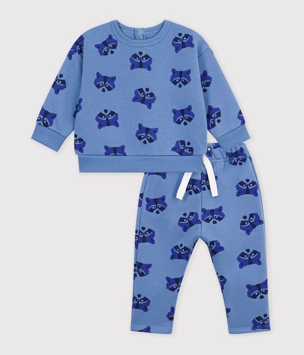 Ensemble sweatshirt et pantalon b&eacute;b&eacute; en coton imprim&eacute; animalier bleu/multicouleur