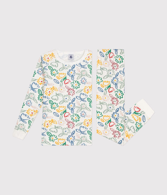 Pyjama ajusté en coton imprimé à fleurs enfant blanc MARSHMALLOW/blanc MULTICO