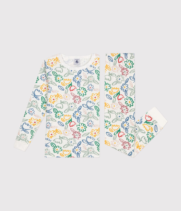 Pyjama ajust&eacute; en coton imprim&eacute; &agrave; fleurs enfant blanc/multicouleur