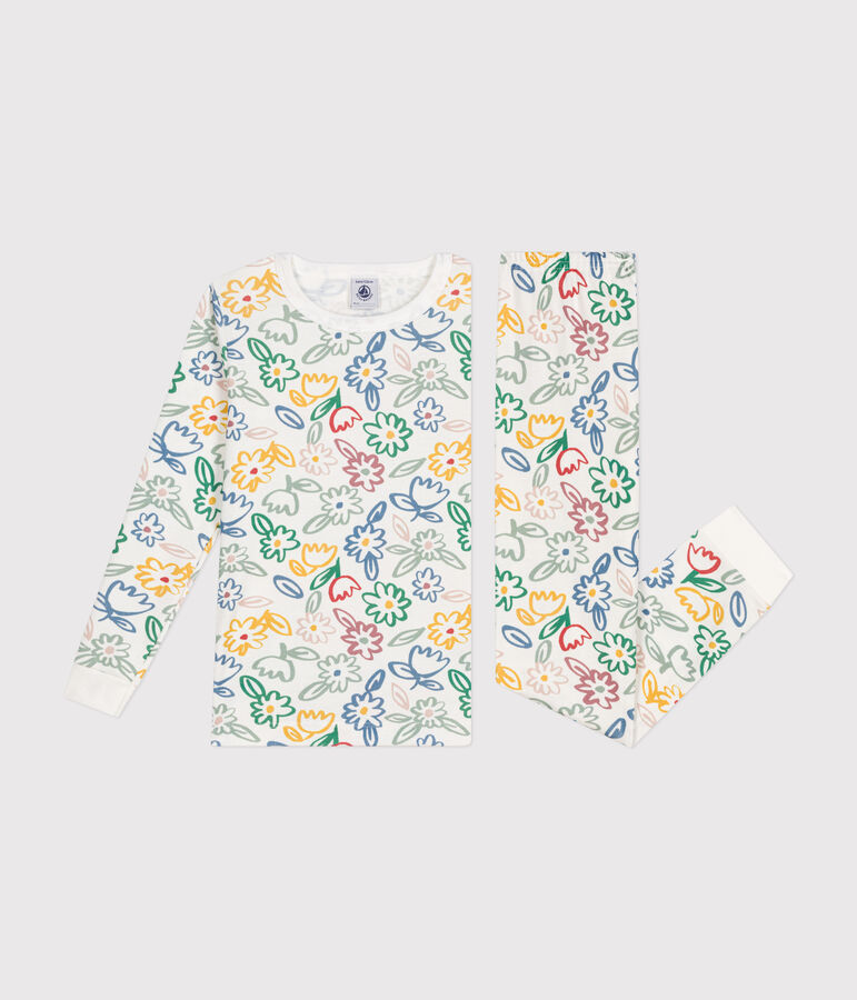 Pyjama ajust&eacute; en coton imprim&eacute; &agrave; fleurs enfant blanc/multicouleur