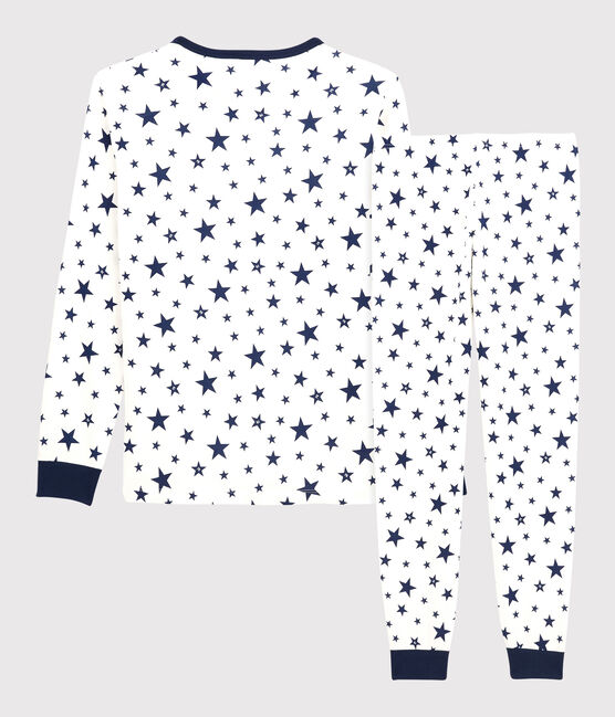 Pyjama étoiles garçon/fille en coton blanc MARSHMALLOW/bleu MEDIEVAL