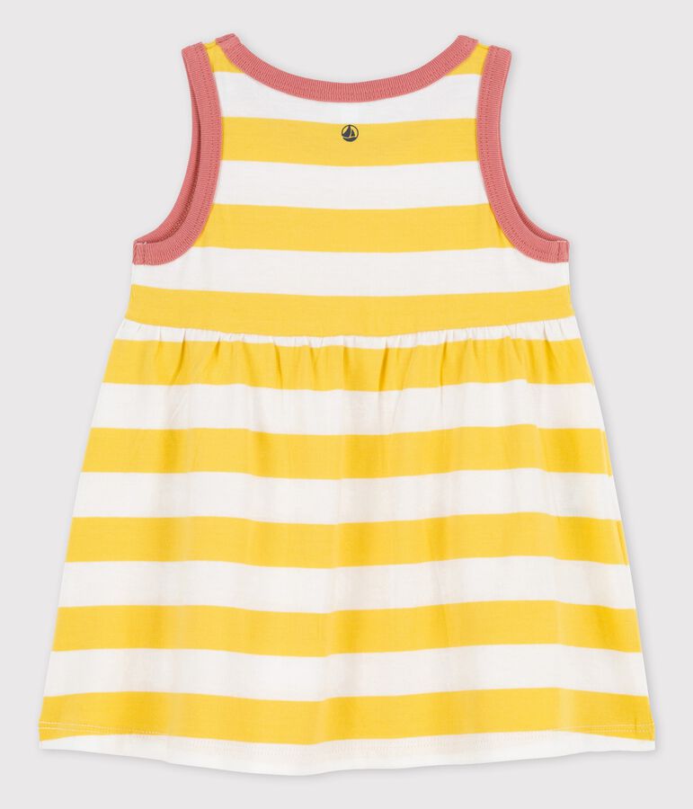 Robe sans manches ray&eacute;e en jersey b&eacute;b&eacute; jaune ORGE/blanc MARSHMALLOW