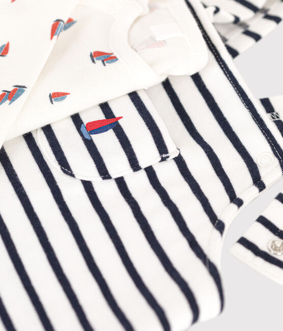 Ensemble salopette et body en coton bébé blanc MARSHMALLOW/bleu SMOKING