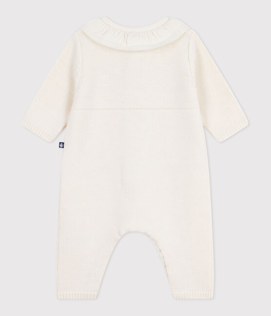 Combinaison bébé à col en tricot et broderie "P'tit Cœur" blanc MARSHMALLOW