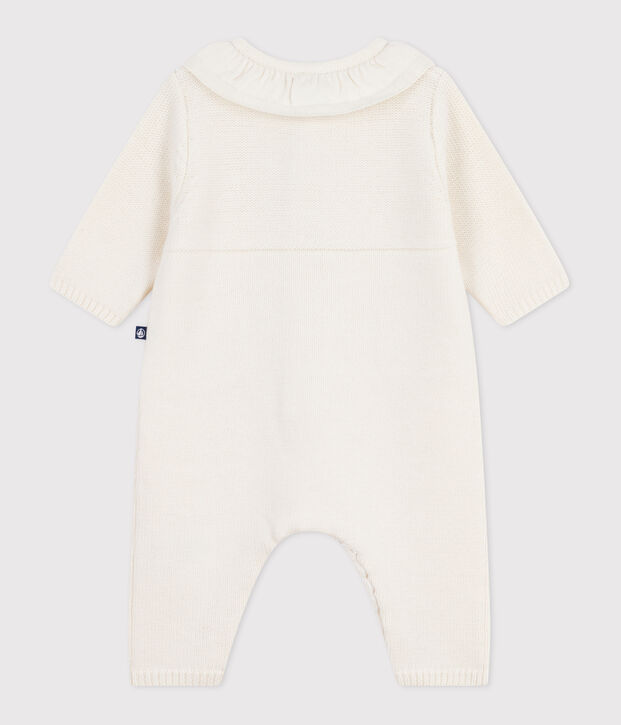 Combinaison b&eacute;b&eacute; &agrave; col en tricot et broderie P'tit C&oelig;ur blanc