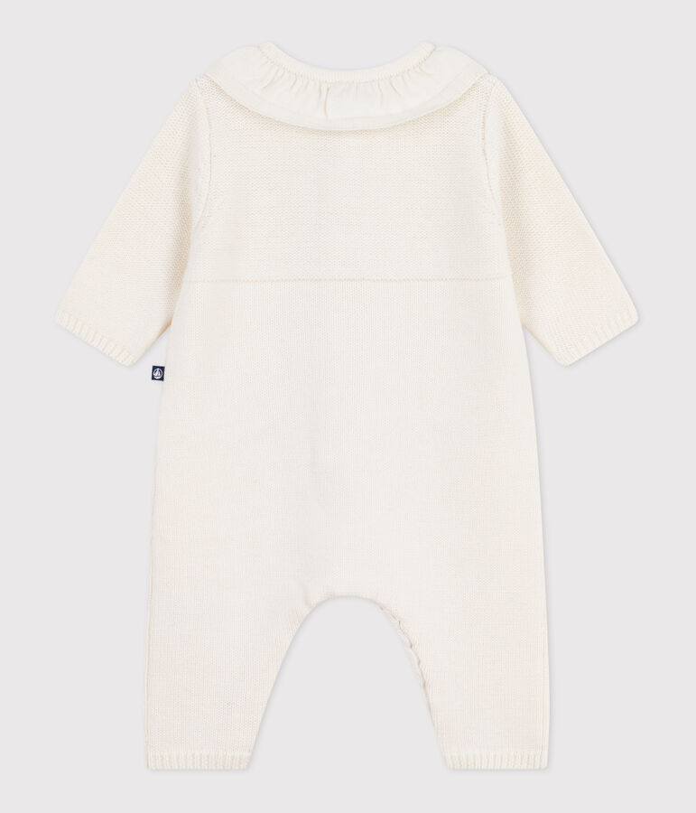 Combinaison b&eacute;b&eacute; &agrave; col en tricot et broderie P'tit C&oelig;ur blanc MARSHMALLOW