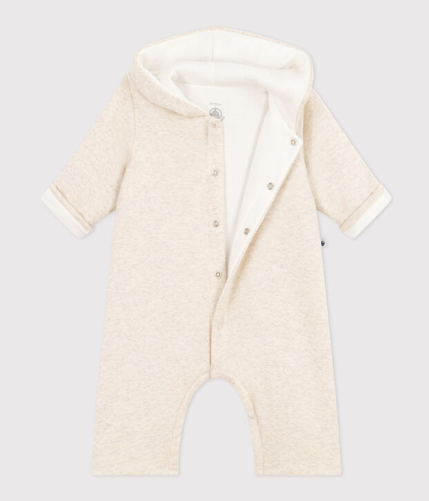 Combinaison longue ouatin&eacute;e &agrave; capuche en coton b&eacute;b&eacute; beige
