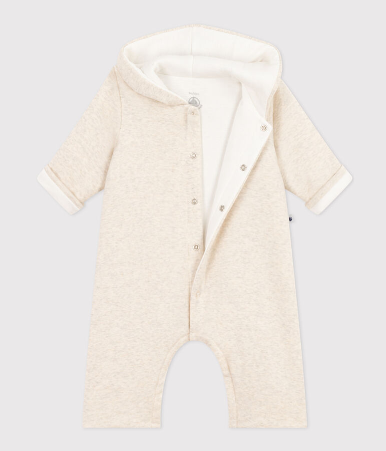 Combinaison longue ouatin&eacute;e &agrave; capuche en coton b&eacute;b&eacute; beige MONTELIMAR CHINE