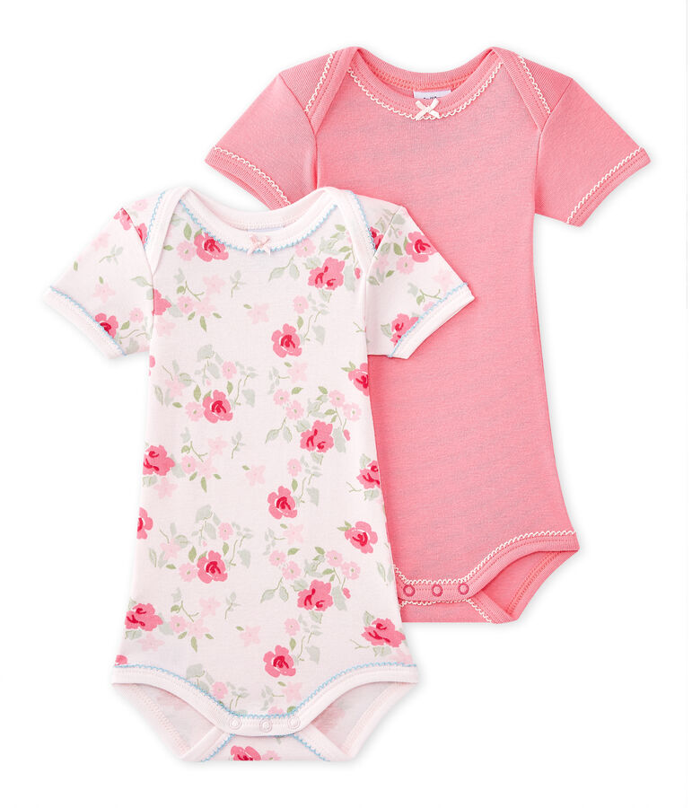Lot de 2 bodies b&eacute;b&eacute; fille manches courtes blanc