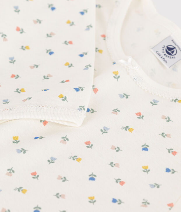 Pyjama fleurs en coton petite fille blanc/multicouleur