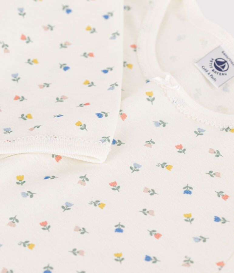 Pyjama fleurs en coton petite fille blanc MARSHMALLOW/blanc MULTICO