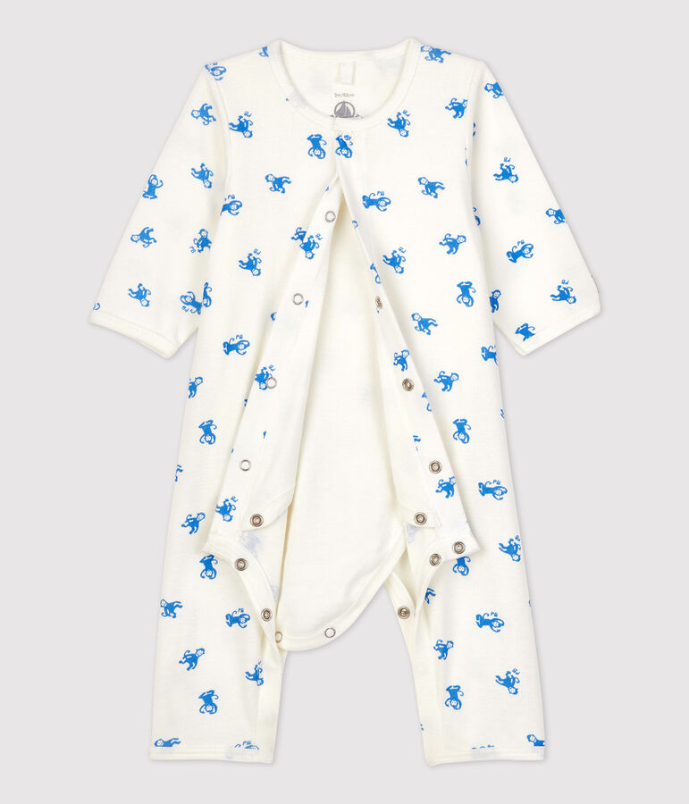 Bodyjama sans pieds  b&eacute;b&eacute; en coton biologique blanc/bleu