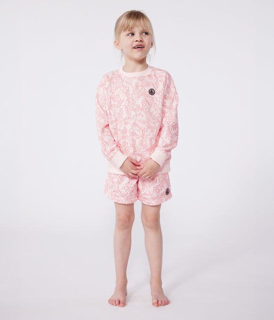 Sweatshirt enfant en coton imprimé rose FLEUR/ SPI