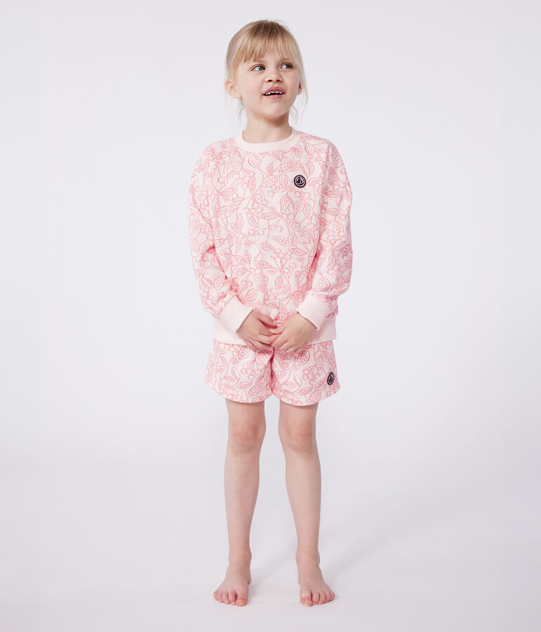Sweatshirt enfant en coton imprim&eacute; rose FLEUR/ SPI