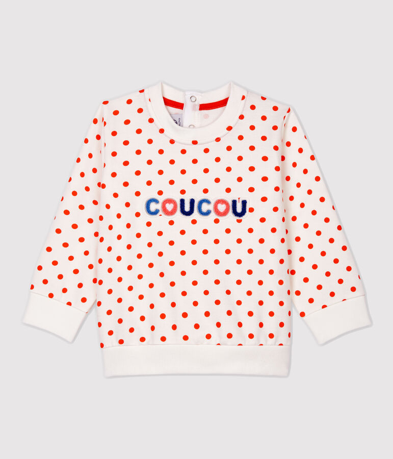 Sweatshirt en molleton b&eacute;b&eacute;. blanc/orange