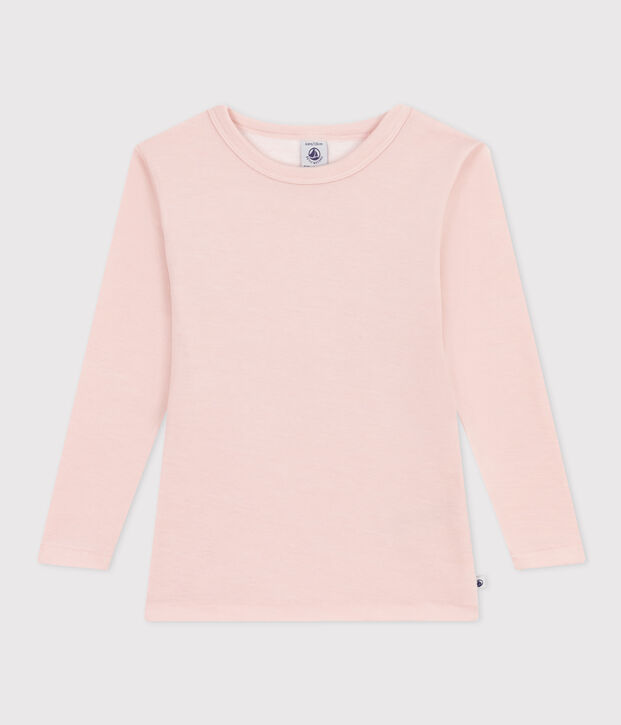 Tee shirt manches longues petite fille/petit gar&ccedil;on en laine et coton rose