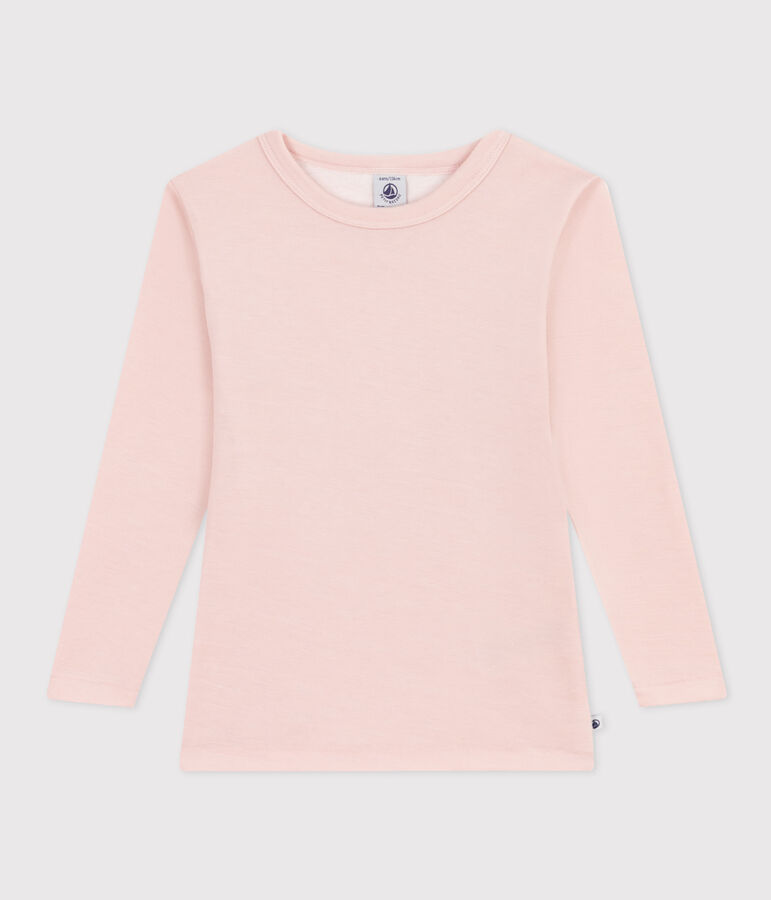 Tee shirt manches longues petite fille/petit gar&ccedil;on en laine et coton rose SALINE