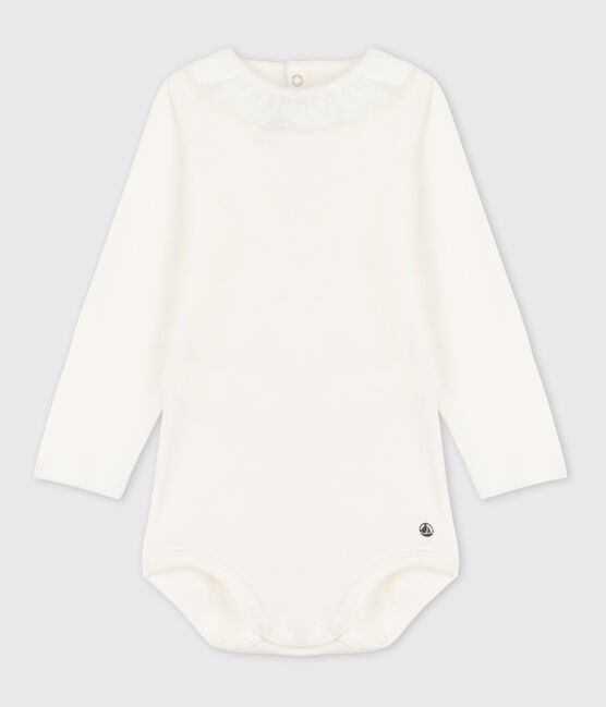 Body manches longues bébé à collerette en coton blanc MARSHMALLOW