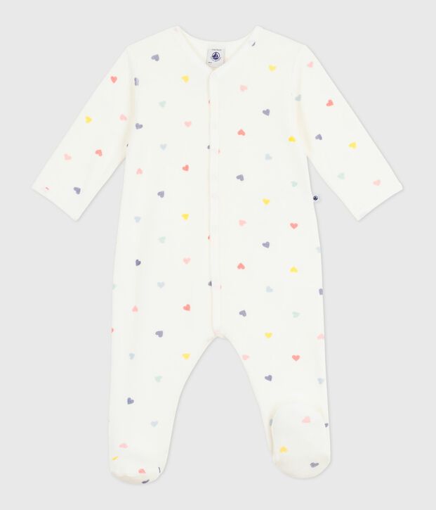 Pyjama b&eacute;b&eacute; en velours imprim&eacute; c&oelig;urs blanc/multicouleur