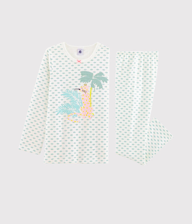 Pyjama petite fille en tubique blanc/multicouleur