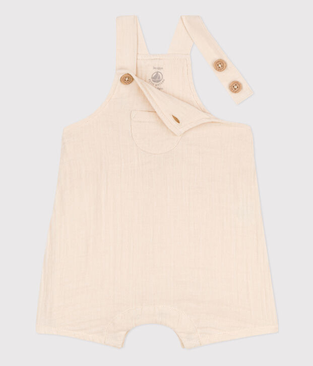 Salopette courte en gaze de coton b&eacute;b&eacute; &eacute;cru