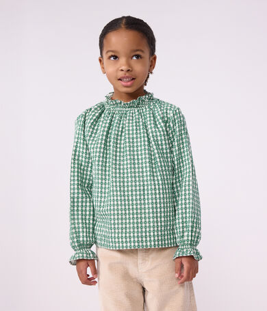 Blouse enfant en coton &agrave; col manches longues imprim&eacute;e