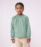 Blouse enfant en coton &agrave; col manches longues imprim&eacute;e vert/blanc