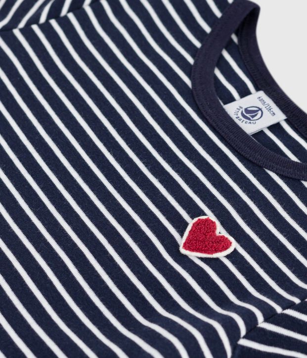 Robe enfant en coton manches courtes ray&eacute;e bleu/blanc