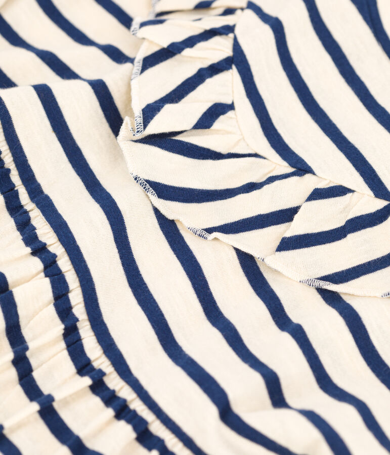 Robe ray&eacute;e manches courtes en coton enfant fille blanc AVALANCHE/ MEDIEVAL