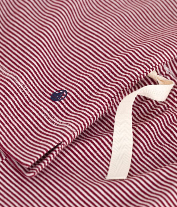 Pyjama femme en coton manches courtes jambes larges &agrave; rayures rouge/blanc