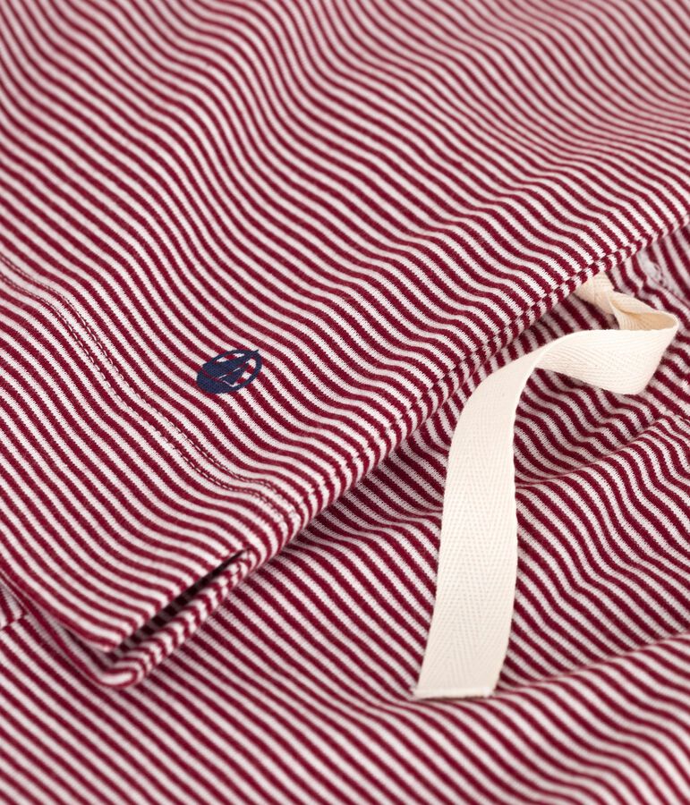 Pyjama femme en coton manches courtes jambes larges &agrave; rayures rouge AMARANTE/ MARSHMALLOW