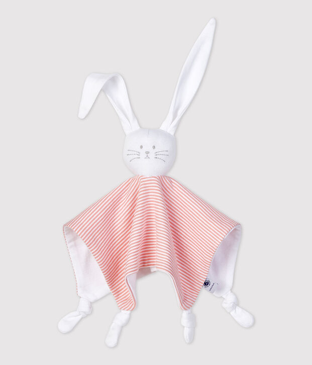 Doudou en c&ocirc;te, la mati&egrave;re embl&eacute;matique de Petit Bateau. rose/blanc