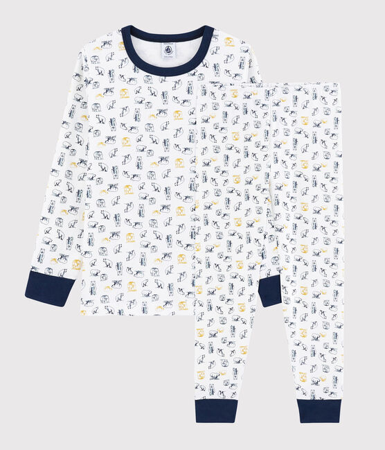 Pyjama ours polaire petit garçon en côte blanc MARSHMALLOW/blanc MULTICO