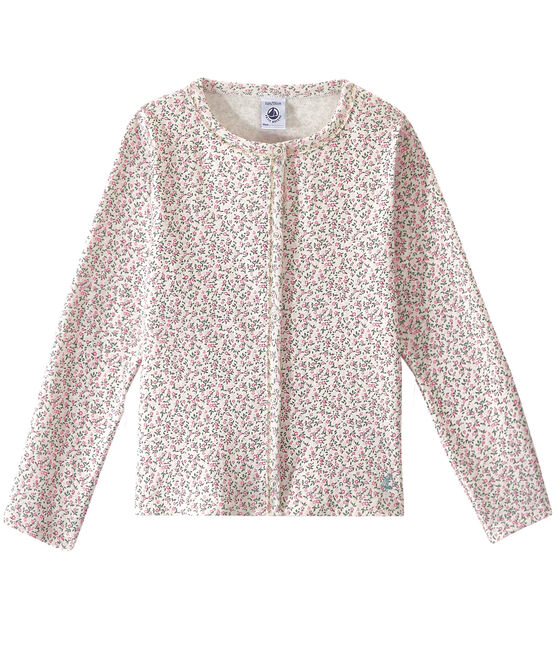 Cardigan fille imprimé blanc MARSHMALLOW/blanc MULTICO