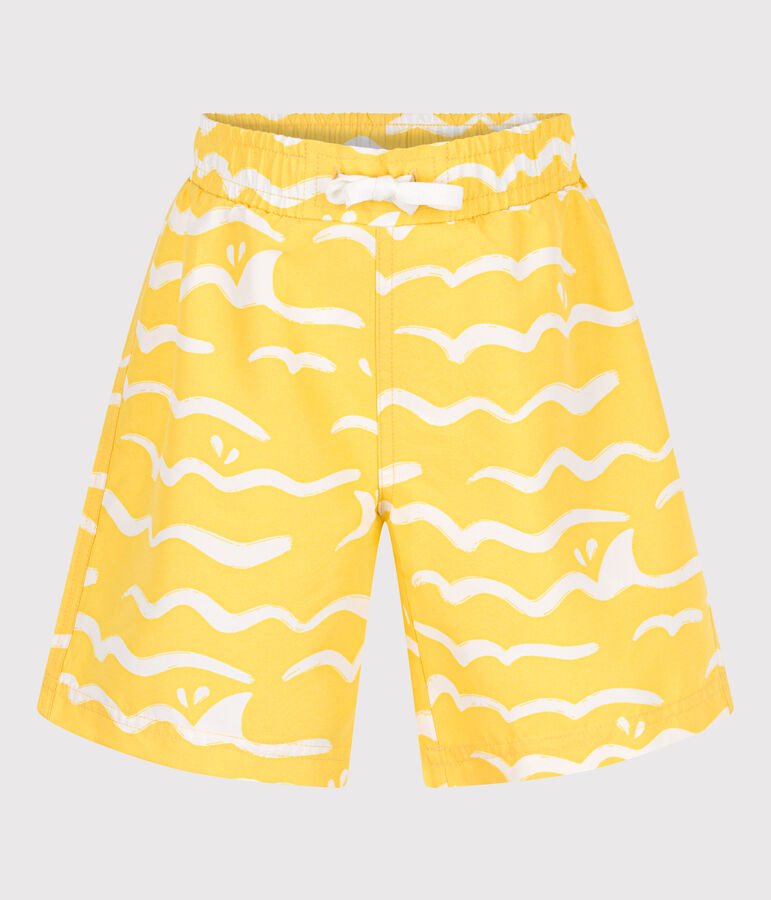 Short de bain enfant imprim&eacute; jaune ORGE/blanc MARSHMALLOW